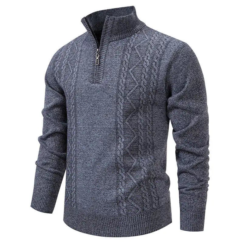 Winter Fleece-Lined Stand Collar Half-Zip Pullover Knitted Sweater for Men,Multi-Color Versatile Casual  Men's Knit Sweater