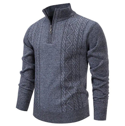 Winter Fleece-Lined Stand Collar Half-Zip Pullover Knitted Sweater for Men,Multi-Color Versatile Casual  Men's Knit Sweater