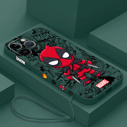 Cartoon Marvel Ironman Deadpool Case for iPhone 12 11 15 Plus X 7 8 13 Mini XR 14 Pro Max SE XS Soft Luxury Cover
