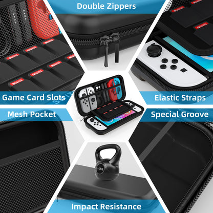 Para Switch OLED modelo Estuche de transporte 9 en 1 Kit de accesorios para Nintendo Switch modelo OLED 2022 con funda protectora