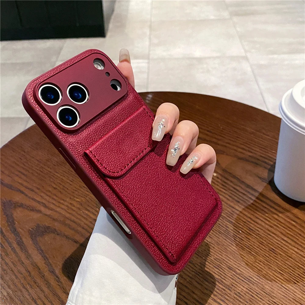 Elegant Leather Card Holder Wallet Case for iPhone 17