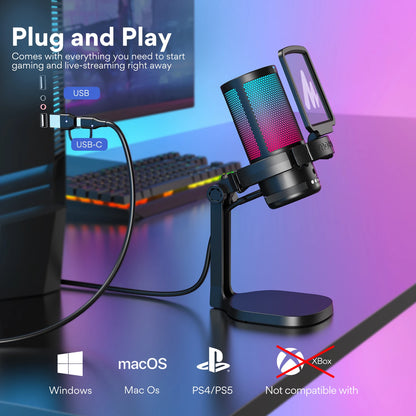 Maono DGM20 Gaming Microphone,USB Microphone Condenser Mic RGB Gaming Mic with Noise reduction software,Mic Gain,One Key Mute