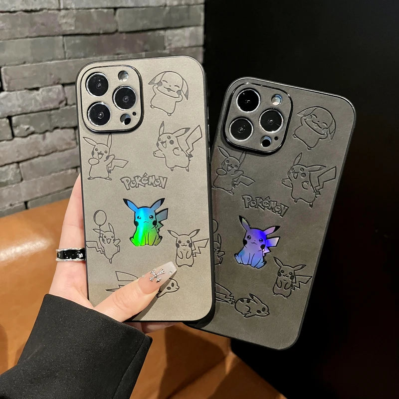 cartoon relief laser Leather Phone Case For iPhone 15 14 13 12 11 Pro Xs Max X Xr Xs 7 8 Puls Soft Cover