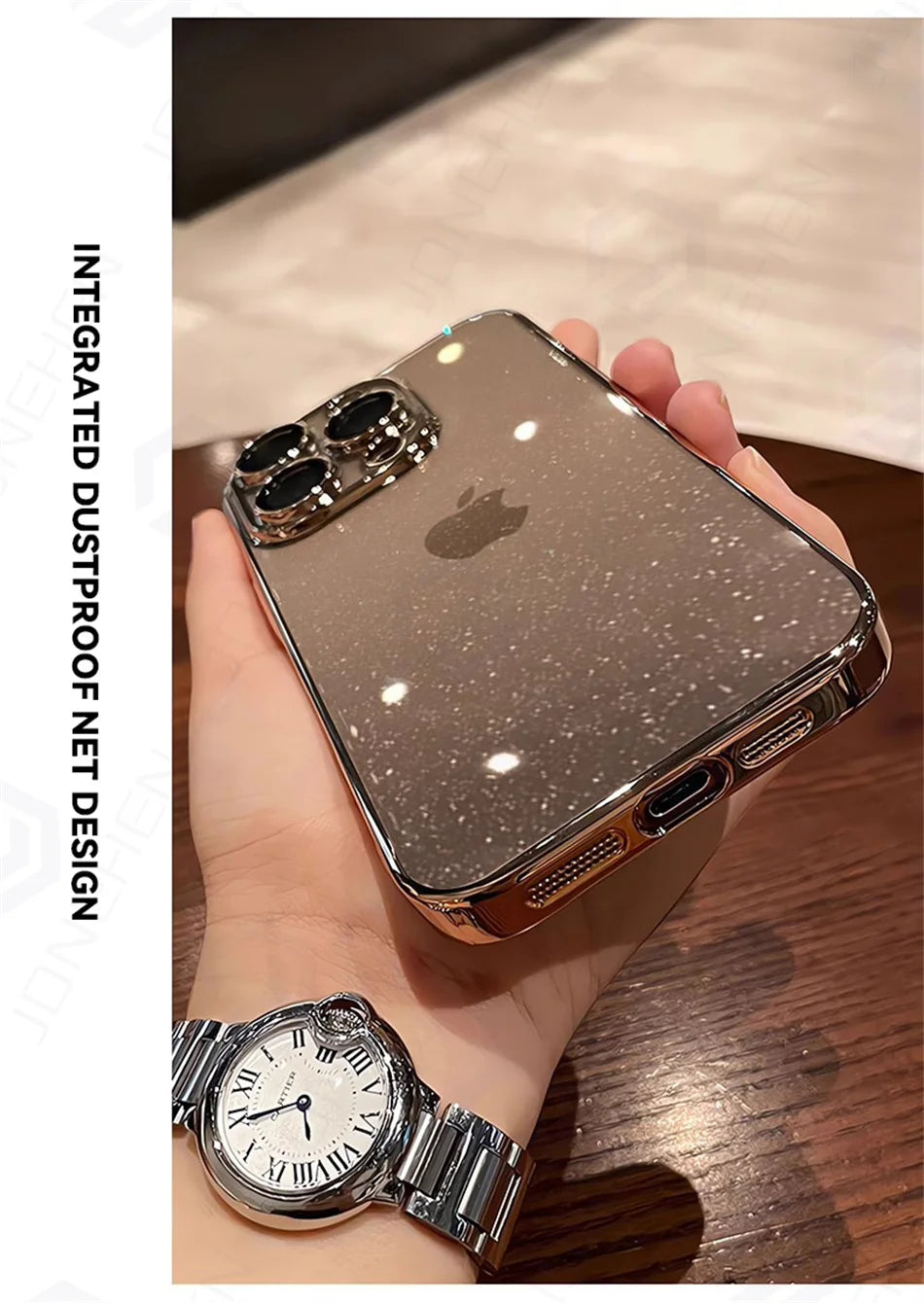 Luxury Bling Glitter Clear Slim Case For iPhone 16 15 14 13 12 Pro Max Shockproof  Plating Bumper Desert Gold Transparent Cover