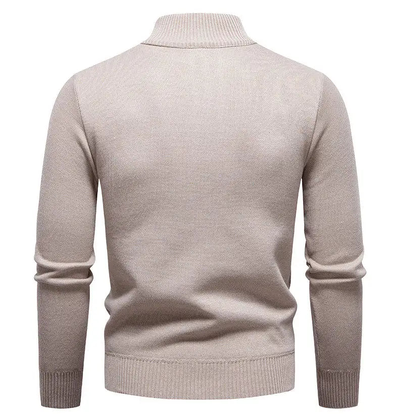 Winter Fleece-Lined Stand Collar Half-Zip Pullover Knitted Sweater for Men,Multi-Color Versatile Casual  Men's Knit Sweater