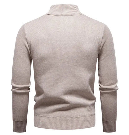 Winter Fleece-Lined Stand Collar Half-Zip Pullover Knitted Sweater for Men,Multi-Color Versatile Casual  Men's Knit Sweater