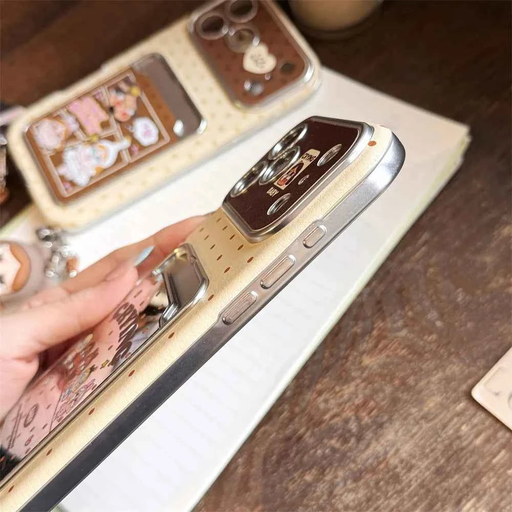 Kawaii Cartoon Cry Girls Card Holder Phone Case For iPhone 16 Pro 14 15 17 Pro Max Cover with Hand Rope Cute Protective Cases