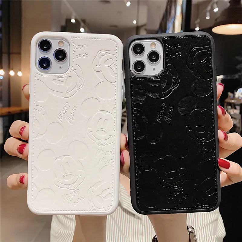 Mickey💙Mouse 3D Embossed Cartoon Silicone Phone Case for iPhone 15 14 13 Disney Soft Cover
