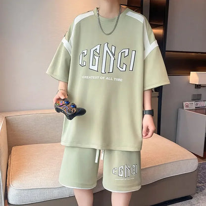 T-shirts Shorts Suits For Men Khaki Tracksuit Sweatshirts Man Sets Sweatsuit New In Tops & Tees Clothing Youthful Emo Chic Tee