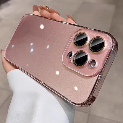 Luxury Plating Bumper Armor Glossy Phone Case For iPhone 15 16 Pro Max 14 13 12 11 Crystal Glass Full Lens Protection Back Cover