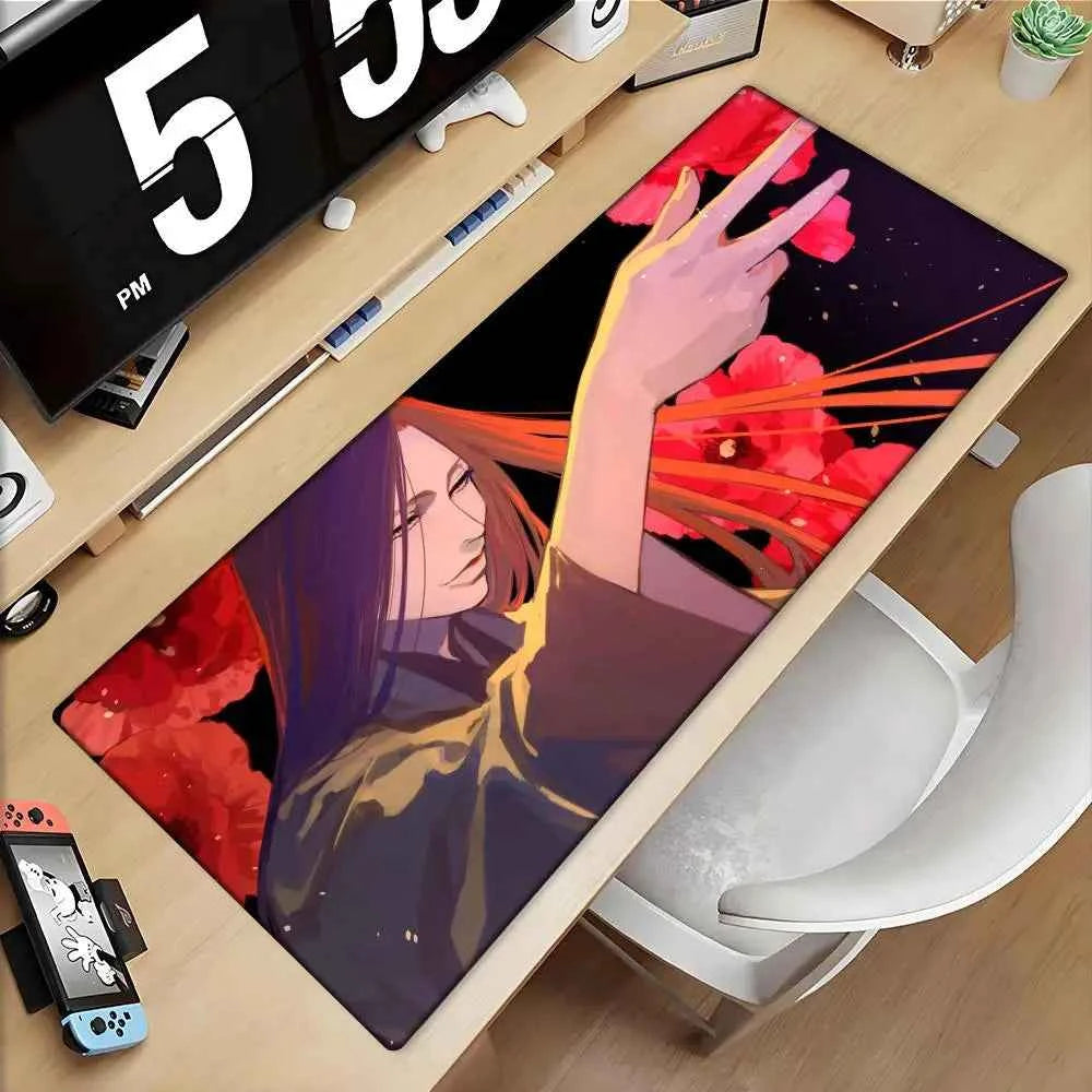 Large Mouse Pad black white Anime BLEACH Mause Mats Gaming Accessories Office Gamer Keyboard Desk Mat Unohana Retsu Mousepad