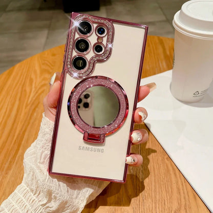 For Samsung S24 S25 Ultra Mirror Magsafe Case for Samsung Galaxy S23 S22 Ultra Plus A16 A06 A55 A54 Luxury Diamond Plating Cover