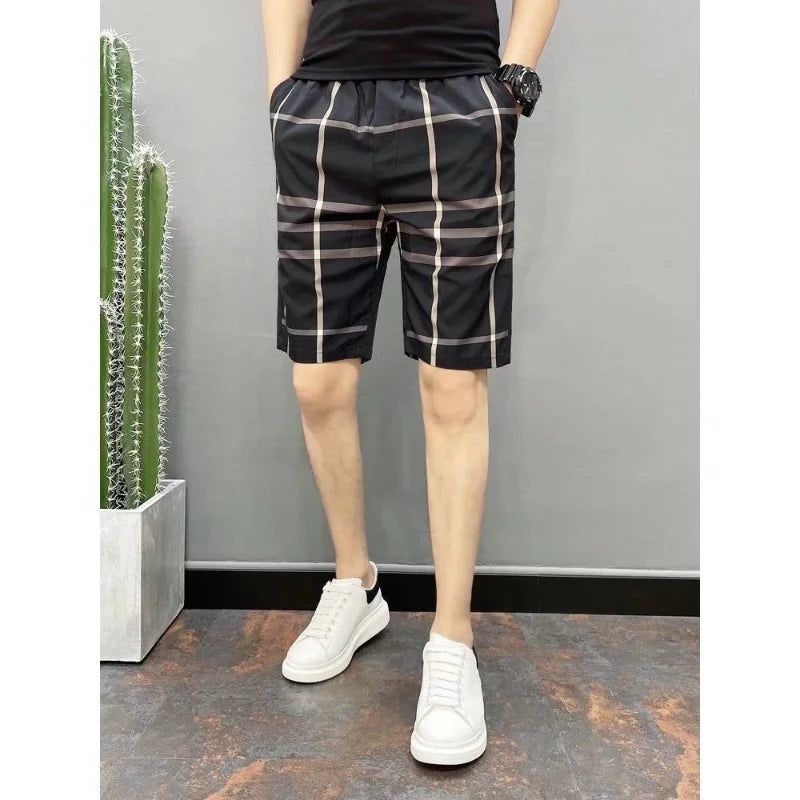 Wear Plaid Shorts Outside  Summer Men's Quarter Pants Thin Casual Men's Quarter Short Korean Trend Versatile Beach Pants