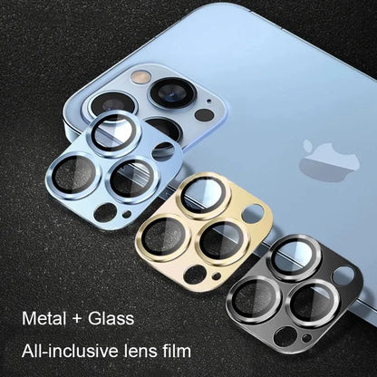Alloy Full Cover Lens Protector on For iPhone 15 14 13 Pro Max 12 11 Tempered Glass Anti-fingerprint Metal Camera Sticker Film