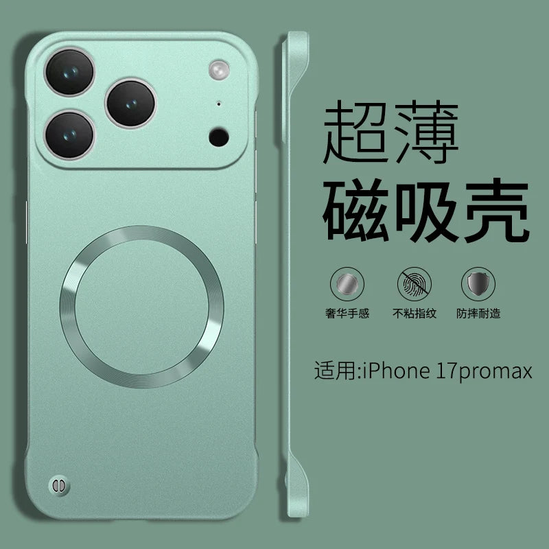 For Iphone 17 Pro Max Metallic Paint Frameless Ultra Thin Hard PC Case for Iphone 17 Air 17Pro Magnetic Magsafe Protect Cover