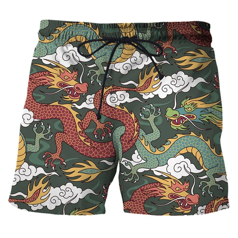 Bañadores con estampado 3d de dragón chino para hombre, pantalones cortos de playa hawaianos, pantalones cortos holgados de secado rápido para tabla de Surf, traje de baño, pantalones cortos de calle