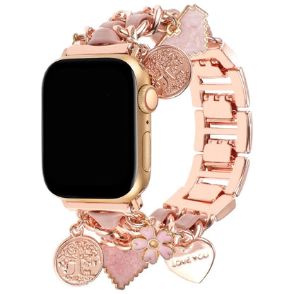 Metal+Leather Strap For Apple Watch Series 9 8 7 6 5 4 se Women Cute Bracelet For iWatch 41mm 45mm 38mm 40 42mm 44mm Luxury Band