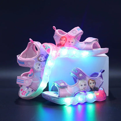 Boys Girls Cartoon Frozen Princess Elsa Led Light Up Luminous Sports Summer Kids Sandals Non-slip Toddler Shoes Size 21-3