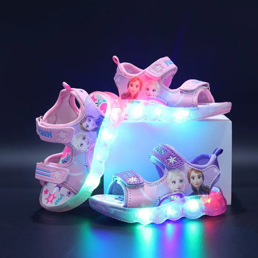 Boys Girls Cartoon Frozen Princess Elsa Led Light Up Luminous Sports Summer Kids Sandals Non-slip Toddler Shoes Size 21-3