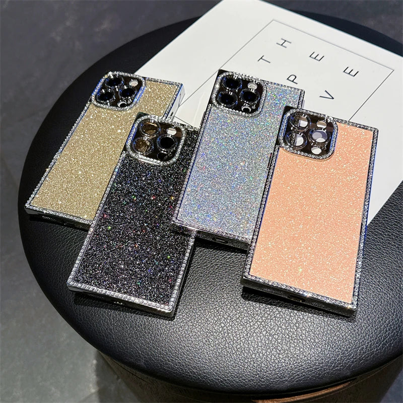 Luxury Diamond Sequin Bling Glitter Case For iPhone 16 15 14 13 Pro Max Electroplated Soft Silicone Shockproof Bumper Cover