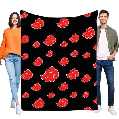 Akatsuki Black Throw Blanket with Red Cloud Pattern, Soft Plush Blanket for Bed Sofa, Cozy Home Decor & Anime Inspired Gift