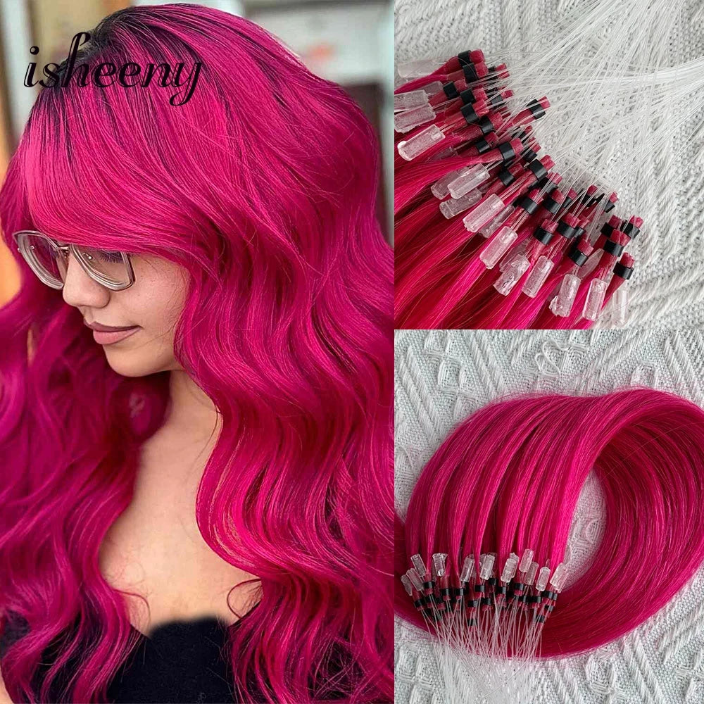 Micro Loop Ring Link Hair 100% Human Hair Extensions Real Remy Fancy Color 12-20 inches Striaght Purple Hair Extensions isheeny