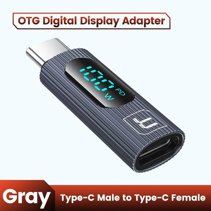Toocki OTG Adapter 100W Digital Display USB Type C Male to Type C Female OTG Adapter PD Fast Charging Convertor For Xiaomi Redmi