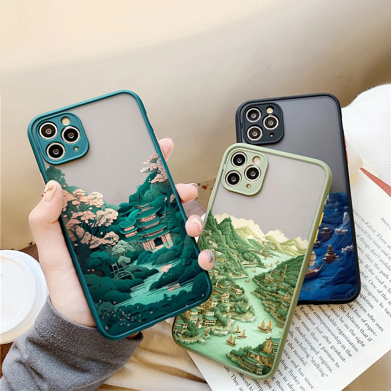 Phone Case For iPhone 15 11 14 Pro Max 13 12 Pro Max 14 7 8 Plus X XR XS Fashion Magnificent Mountains And Rivers Scenery Cover