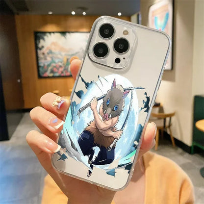 bilibili Anime Demon Slayer Hashibira Inosuke Phone Case For iPhone15pro 14promax 13 14 15 Mini 11 12 Pro Max Transparent Shell
