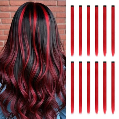 22Inch Colored Party Synthetic Clip in Hair Extensions for Girls Multi-colors Long Straight Hair Rainbow Hairpieces