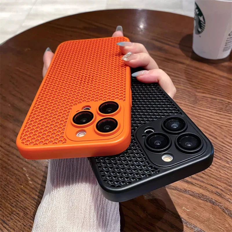 Original Heat Dissipation Breathable Mesh Hole Case For iPhone 16 15 14 11 12 13 Pro Max Plus Lens Protection Shockproof Cover