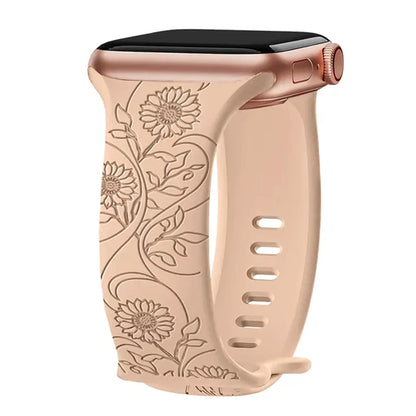 Strap For Apple Watch Band 44mm 42mm 41mm 40mm 45mm 49mm 44 mm Floral Engraved bracelet correa iwatch series 9 7 SE 6 8 Ultra 2