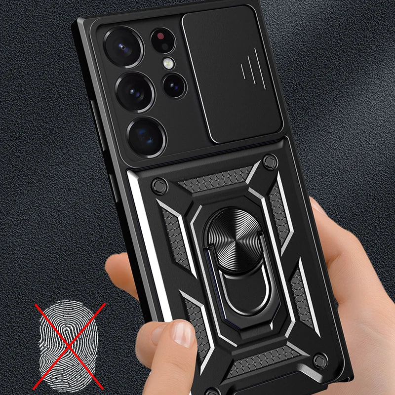 Shockproof Armor Case For Samsung Galaxy S20 S21 S22 S23 S24 Plus Ultra FE With Car Magnetic Ring Holder Phone Cover