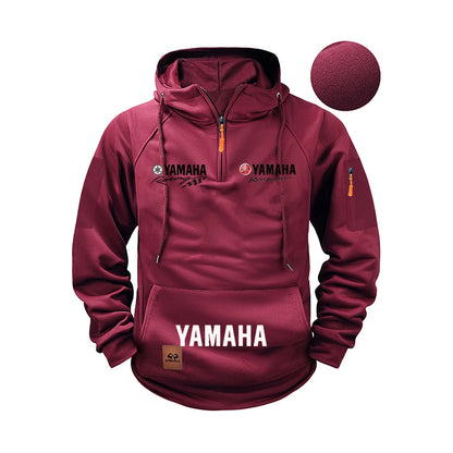 Maroon hoodie with Yamaha branding on a white background