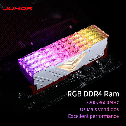 JUHOR computadora Ram RGB DDR4 8GBX2 16GBX2 3200MHz 3600MHz Kit de doble canal impresionante memoria Ram de escritorio