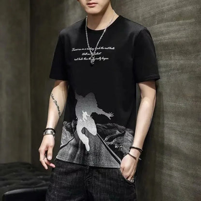 Loose Short Sleeve round Neck T-Shirt Thin Summer Casual Style for Men Breathable Streetwear Student Stall Short T-Shirt