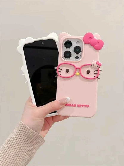 3D Glasses Cat Silicone Phone Case For iPhone 17 Pro Max 16 15 Plus 14 13 Mini 12 11 4 4S 5 5S 7 8 SE