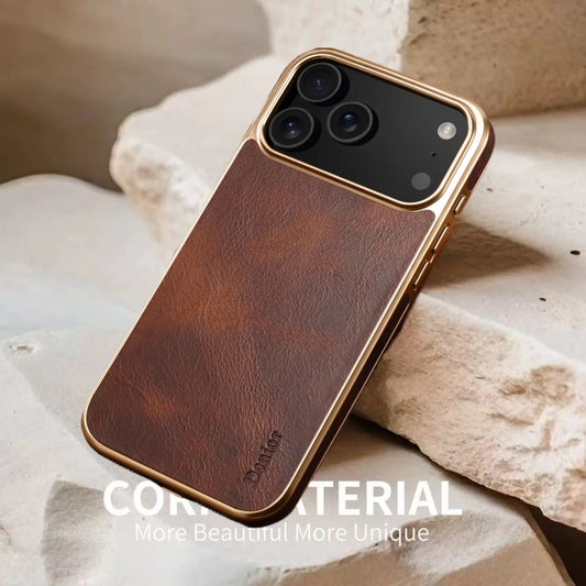 Luxury Oil Wax Cowhide Leather Case for iPhone 16 Pro Max 17 Air 15 Plus 14 Pro 13 12 Lens Electroplating Protective Phone Cover