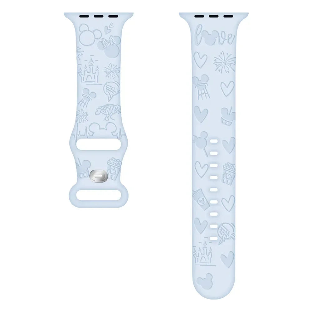 Mickeyyy Engraved Band Strap for Apple Watch Band 44mm 40mm 45mm 41mm 38mm 42mm Silicone Solo Loop Bracelet iWatch 9 8 Ultra 7 6 5 3 2 se