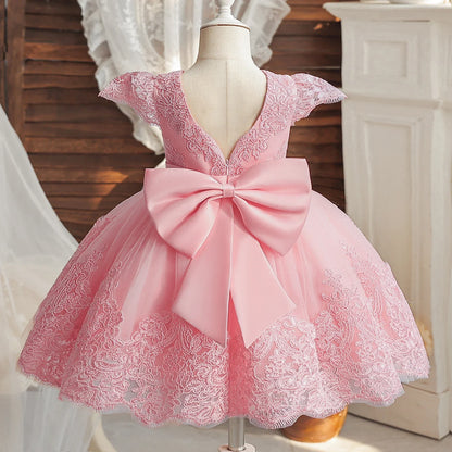 Baby Girls Party Dress Backless Elegant Lace Birthday Vestidos Bow Wedding Toddler Kids Princess Dress for 1-5 Y Baby's Clothes