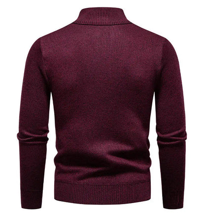 Winter Fleece-Lined Stand Collar Half-Zip Pullover Knitted Sweater for Men,Multi-Color Versatile Casual  Men's Knit Sweater