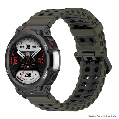 Marine band for Amazfit watch T-rex 3/2/ultra two-tone elastic silicone strap for T-Rex/T Rex Pro breathable sport bracelet