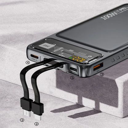 Power Bank With Cables 100W Super Fast Charging Powerbank Portable For iPhone Samsung External Battery