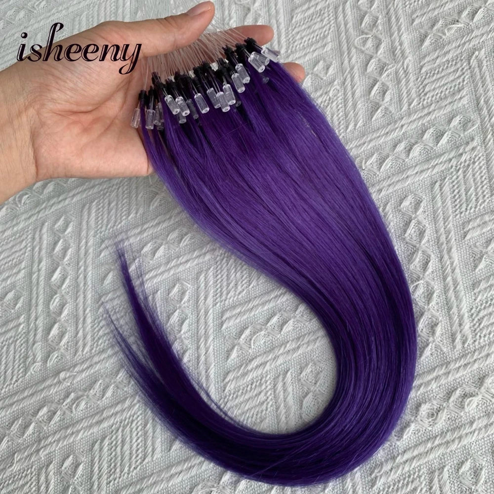 Micro Loop Ring Link Hair 100% Human Hair Extensions Real Remy Fancy Color 12-20 inches Striaght Purple Hair Extensions isheeny