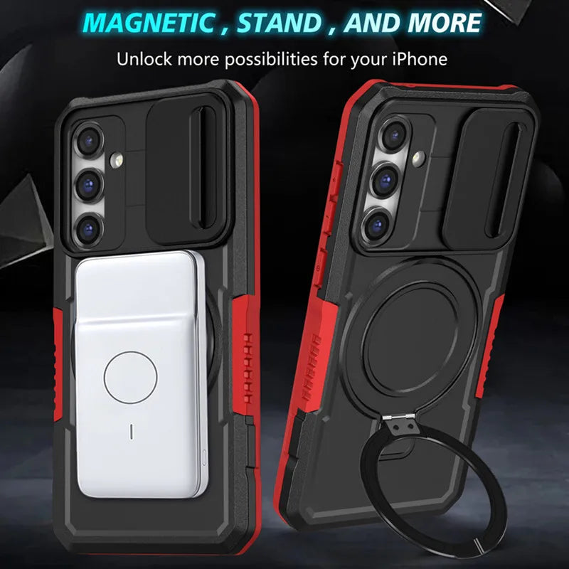 Magnetic Slide Case For Samsung Galaxy S24 S23 S22 Plus S21 S20 FE Note 20 Ultra Wireless Charging Drop Proof Stereo Stand Cover