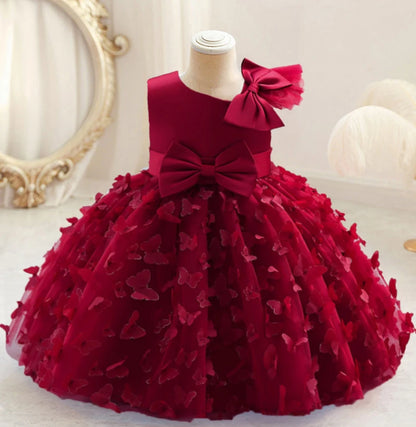 Butterfly Baby Girls White Baptism Party Dress Infant Bow Tulle 1st Birthday Gown Flower Princess Dress Wedding Prom Kids Clothe