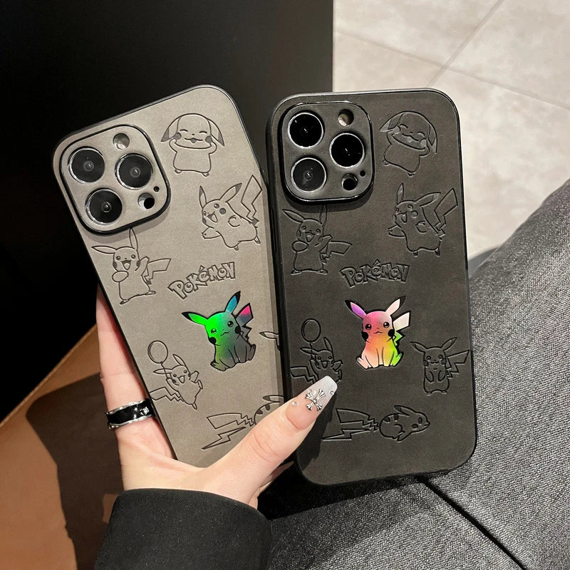 cartoon relief laser Leather Phone Case For iPhone 15 14 13 12 11 Pro Xs Max X Xr Xs 7 8 Puls Soft Cover