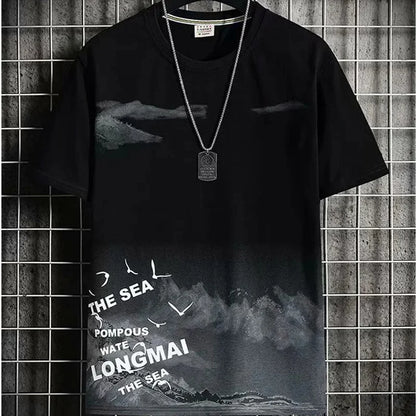 Loose Short Sleeve round Neck T-Shirt Thin Summer Casual Style for Men Breathable Streetwear Student Stall Short T-Shirt