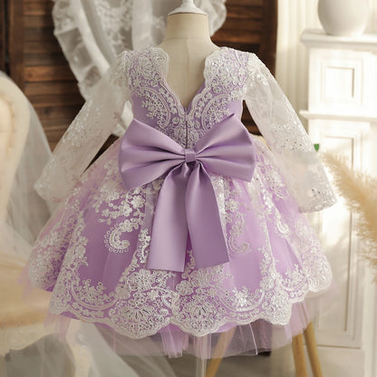 Autumn Baby Girl Dress Embroidered Lace Princess Dress Toddler Birthday Party Gown Elegant Long Sleeves Luxury Christmas Dress
