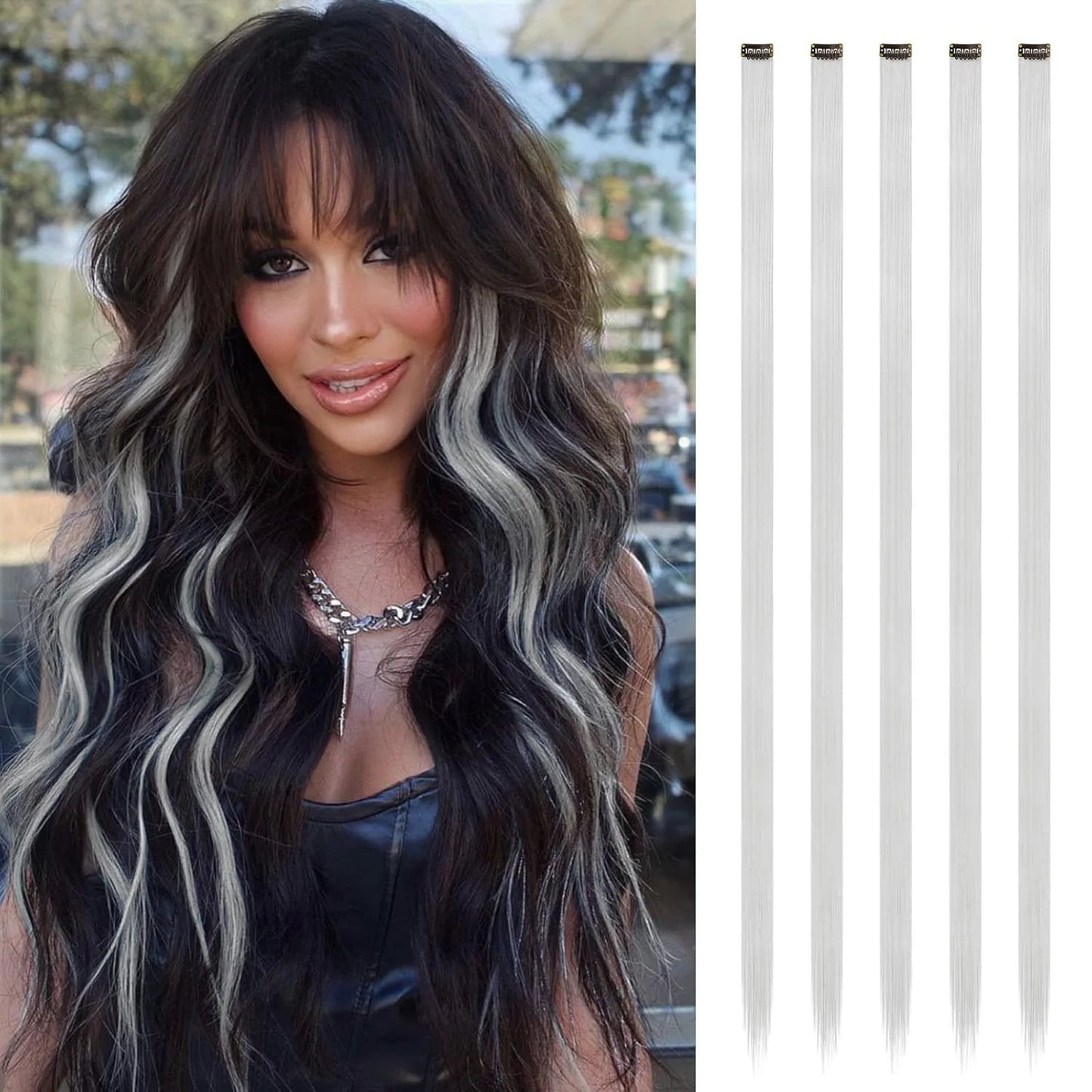 Synthetic 5PCS Colorful Hair Extensions Party Highlights Colorful Clip in Hair Extensions Straight Hairpieces for Women Girls